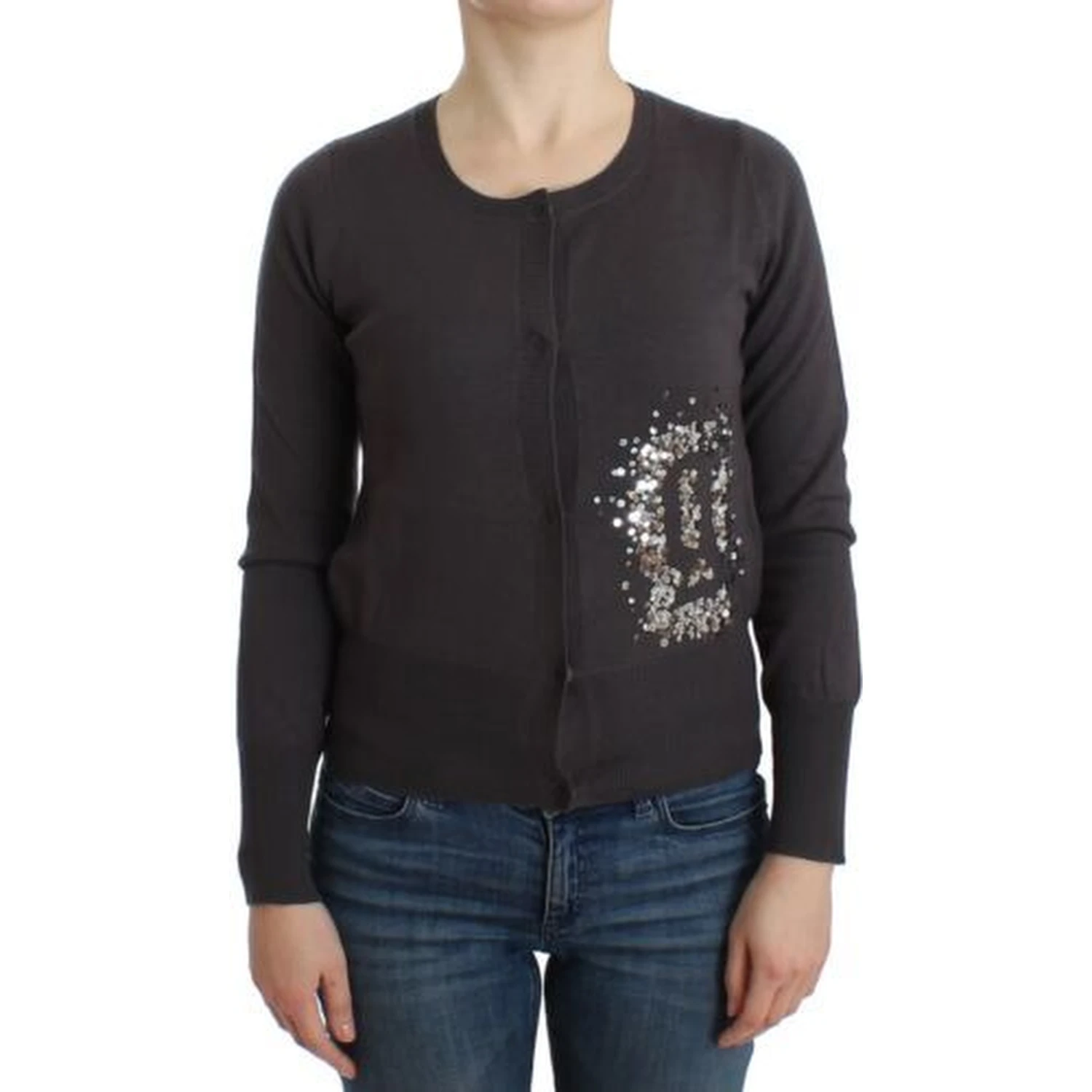 Purple Wool Sequined Cardigan Knit Sweater