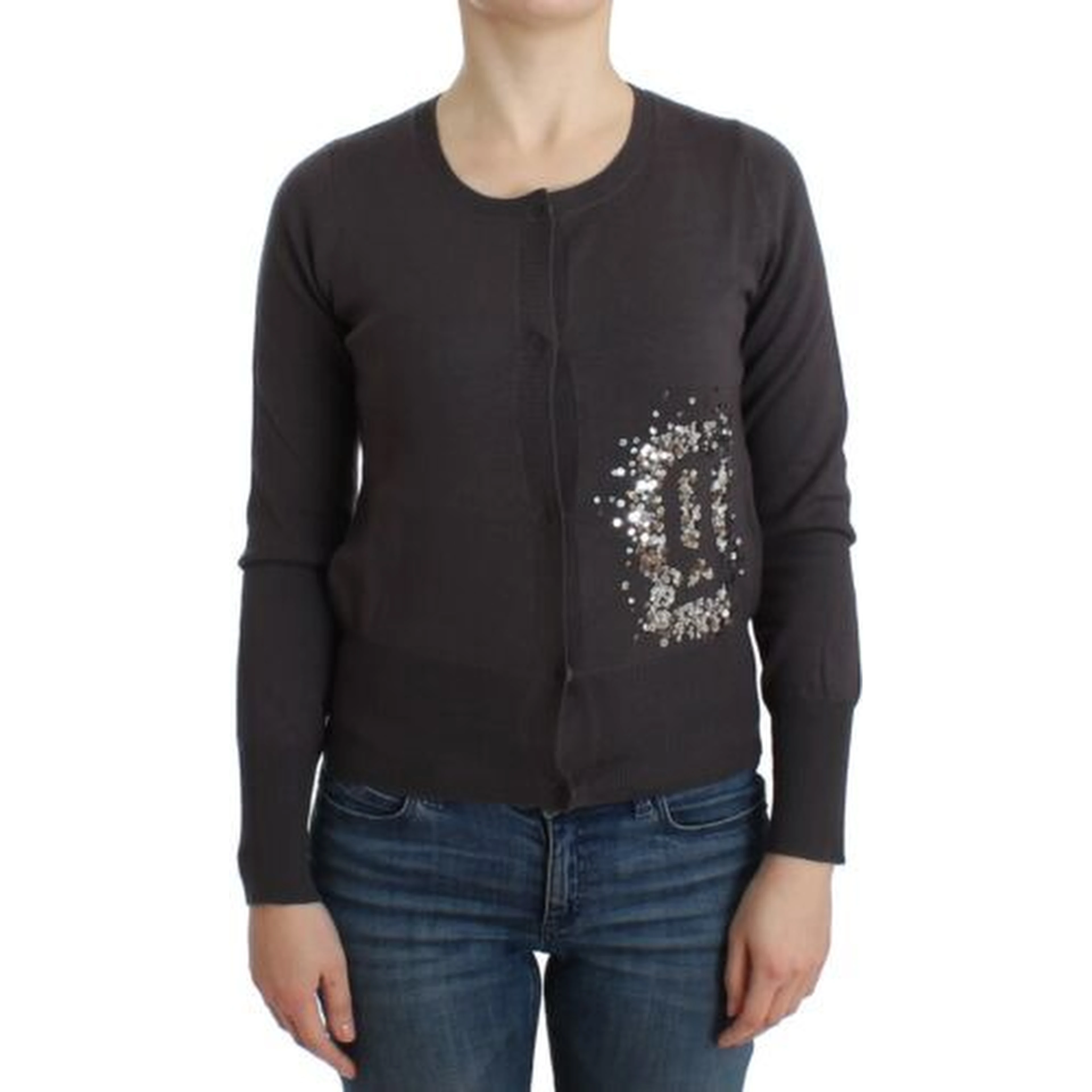Purple Wool Sequined Cardigan Knit Sweater