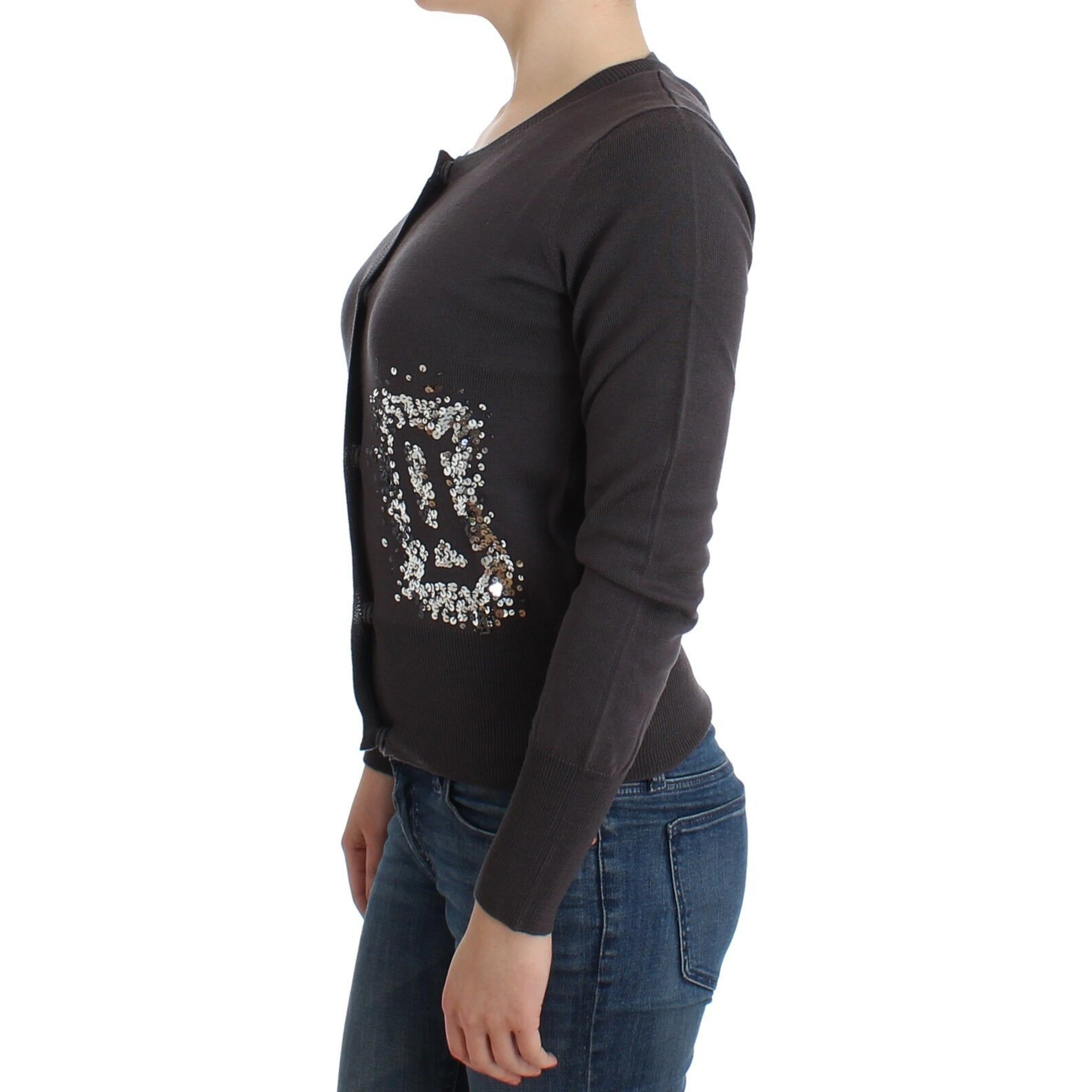 Purple Wool Sequined Cardigan Knit Sweater