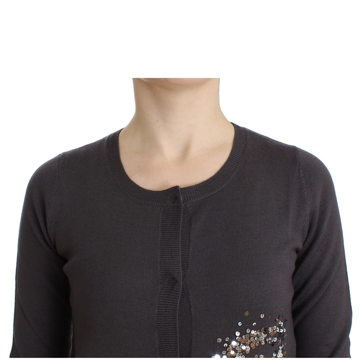 Purple Wool Sequined Cardigan Knit Sweater