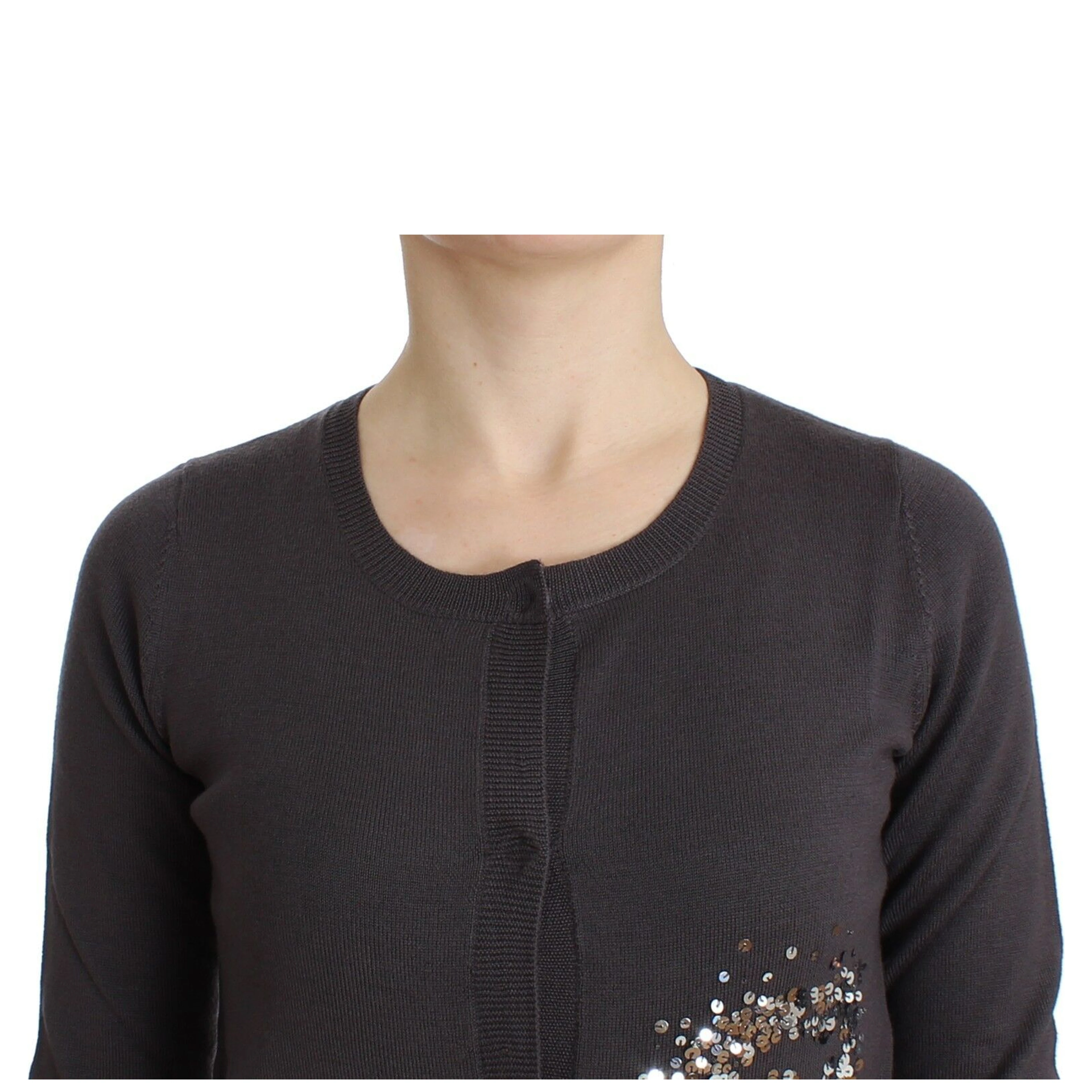 Purple Wool Sequined Cardigan Knit Sweater