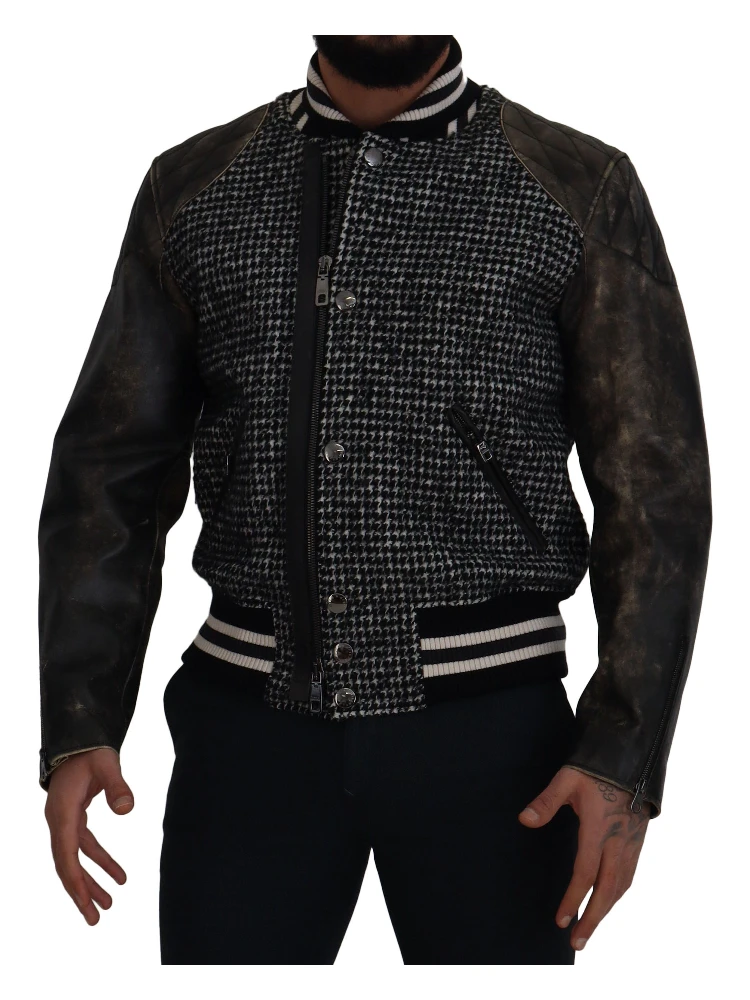 Black Houndstooth Polyester Bomber Jacket alternative