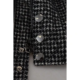 Black Houndstooth Polyester Bomber Jacket