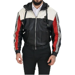 Black Leather Hooded Blouson Coat Jacket