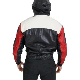 Black Leather Hooded Blouson Coat Jacket