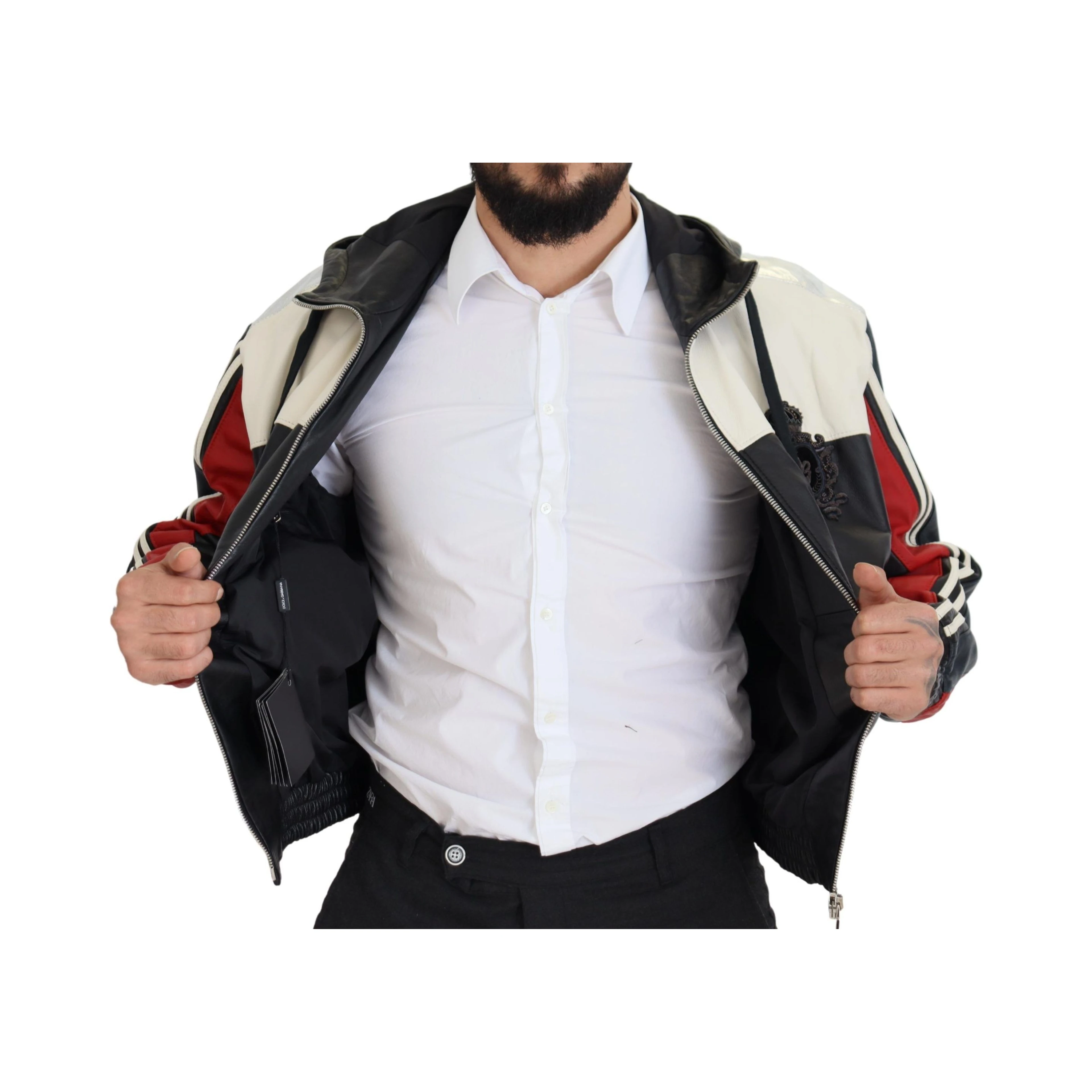 Black Leather Hooded Blouson Coat Jacket