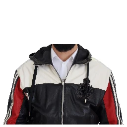 Black Leather Hooded Blouson Coat Jacket