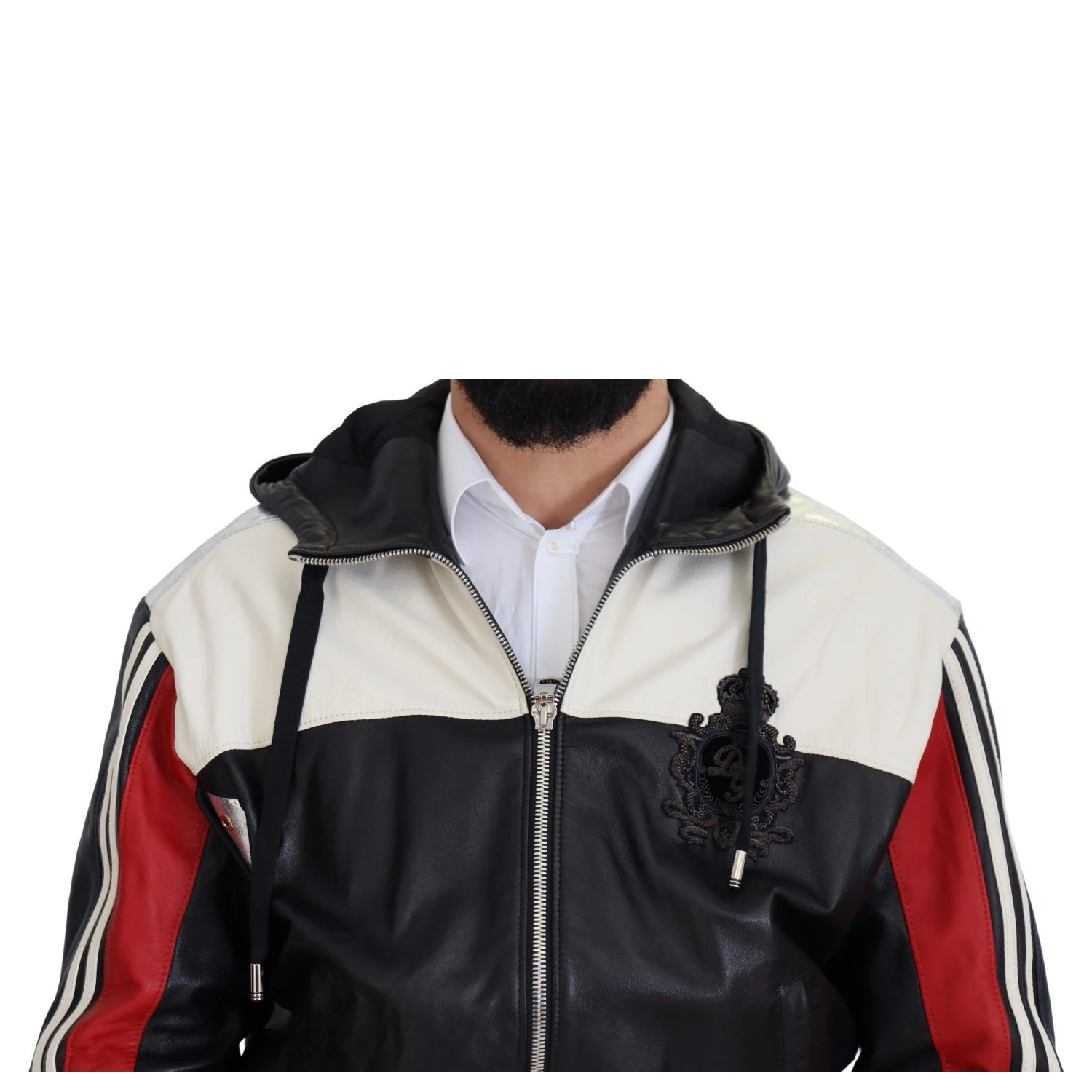Black Leather Hooded Blouson Coat Jacket