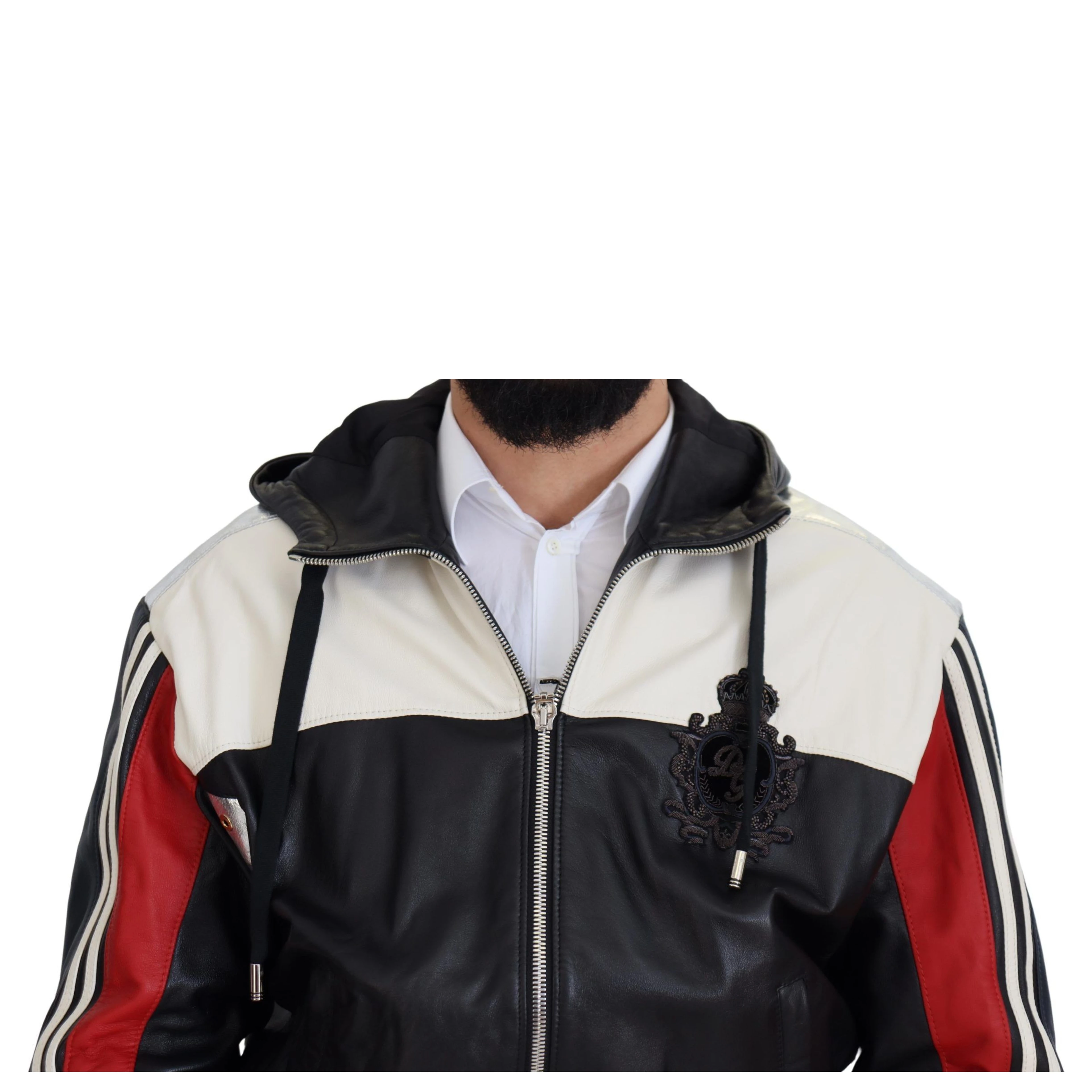 Black Leather Hooded Blouson Coat Jacket