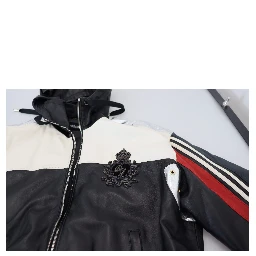 Black Leather Hooded Blouson Coat Jacket