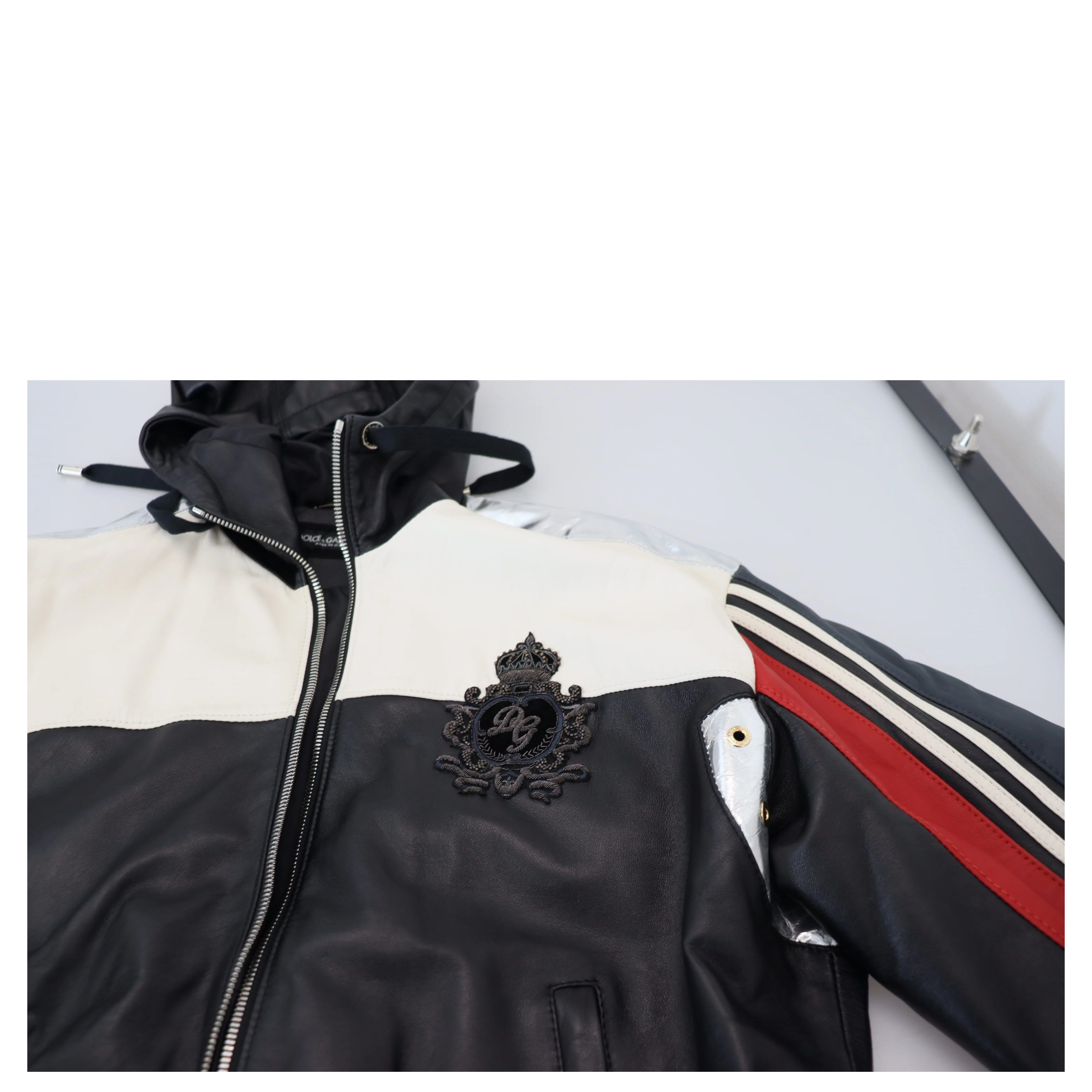 Black Leather Hooded Blouson Coat Jacket
