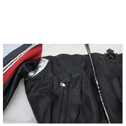 Black Leather Hooded Blouson Coat Jacket