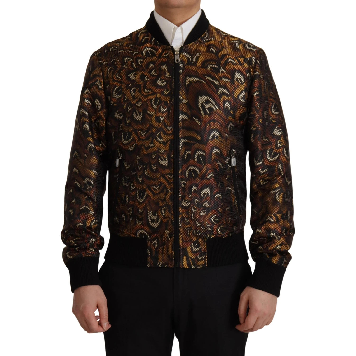 Brown Feather Full Zip Blouson Jacket