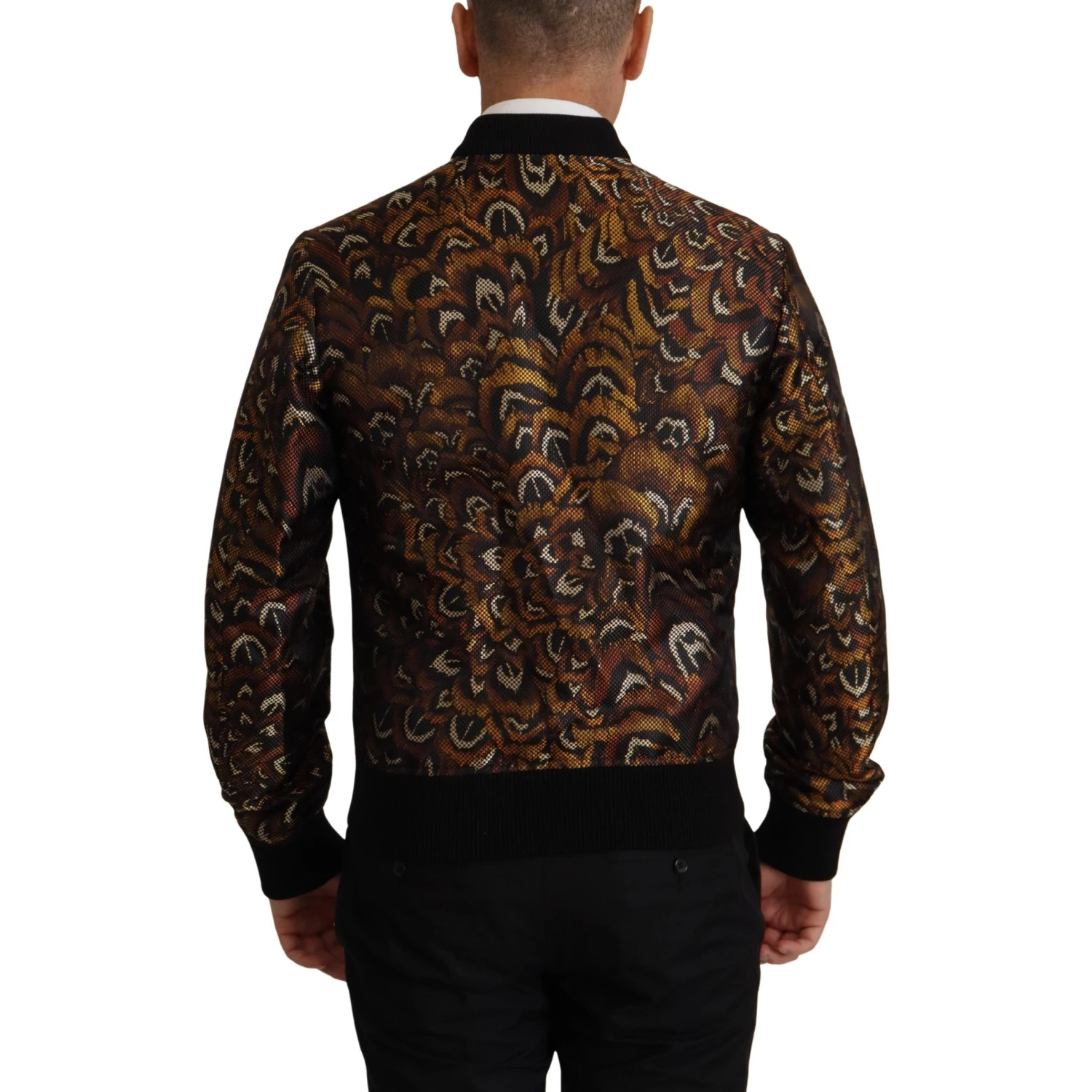 Brown Feather Full Zip Blouson Jacket