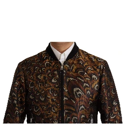 Brown Feather Full Zip Blouson Jacket