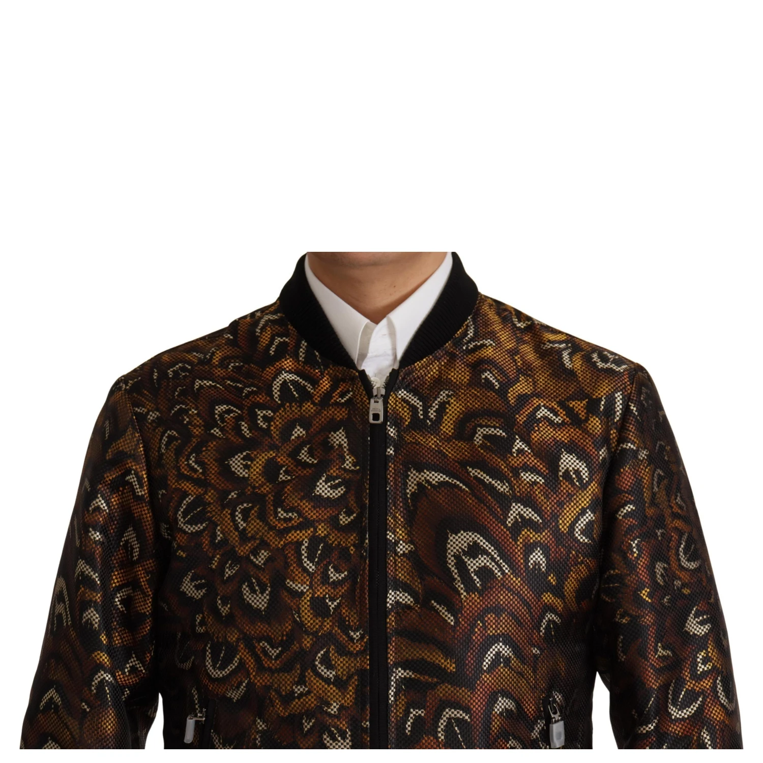 Brown Feather Full Zip Blouson Jacket