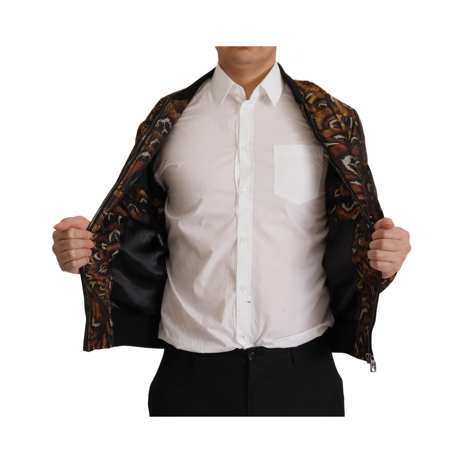 Brown Feather Full Zip Blouson Jacket