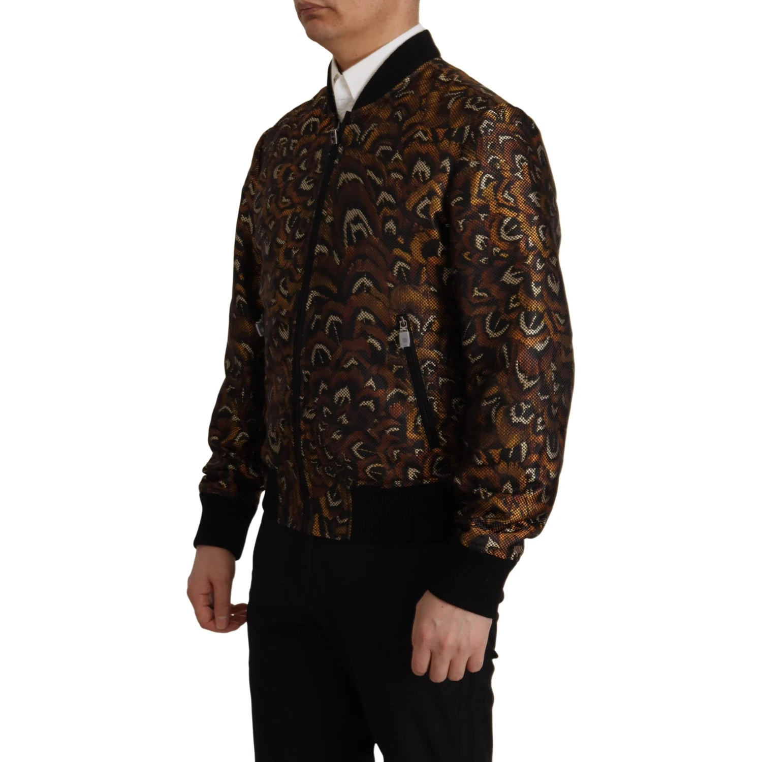 Brown Feather Full Zip Blouson Jacket