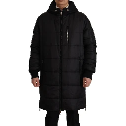 Black Nylon Hooded Parka Coat Winter Jacket