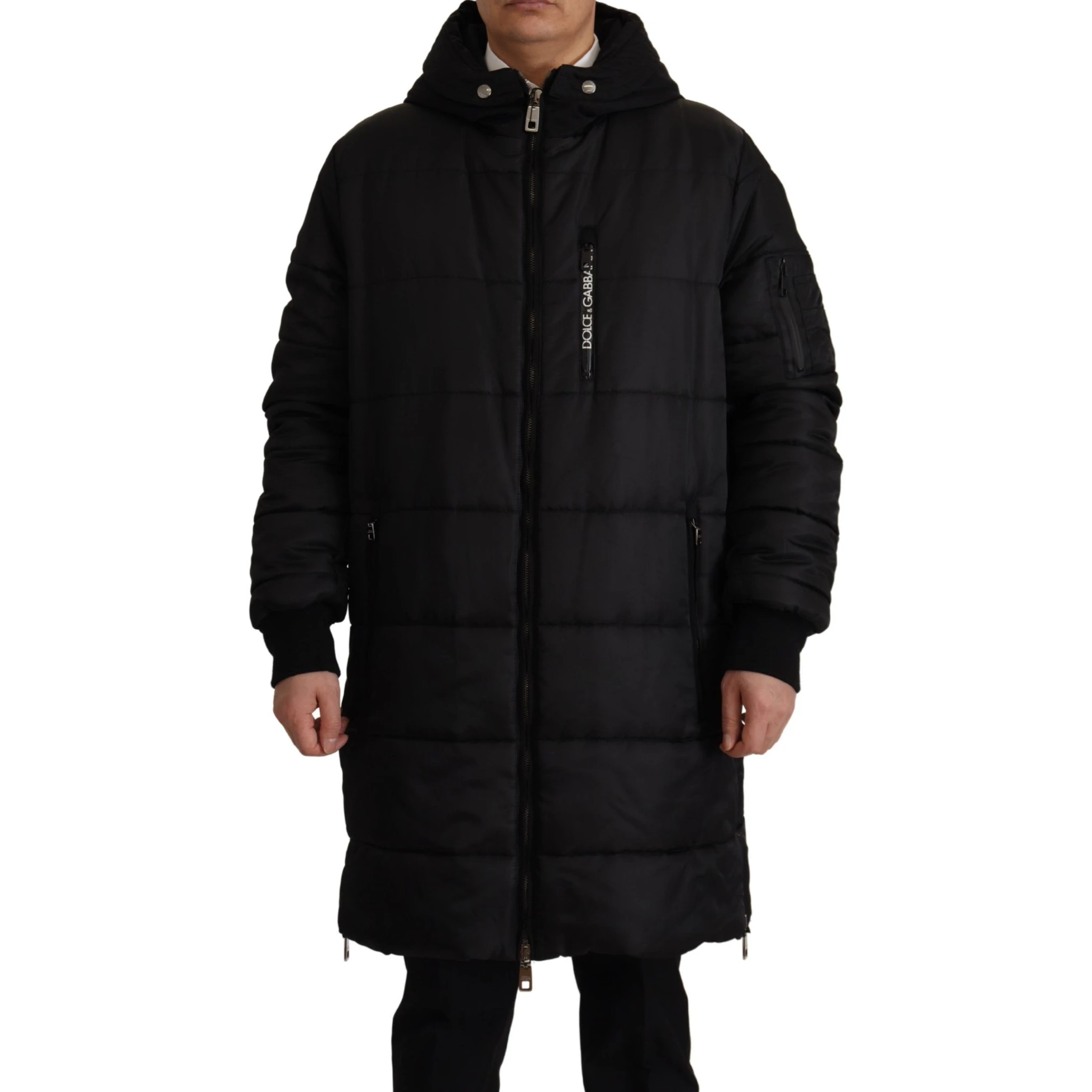 Black Nylon Hooded Parka Coat Winter Jacket