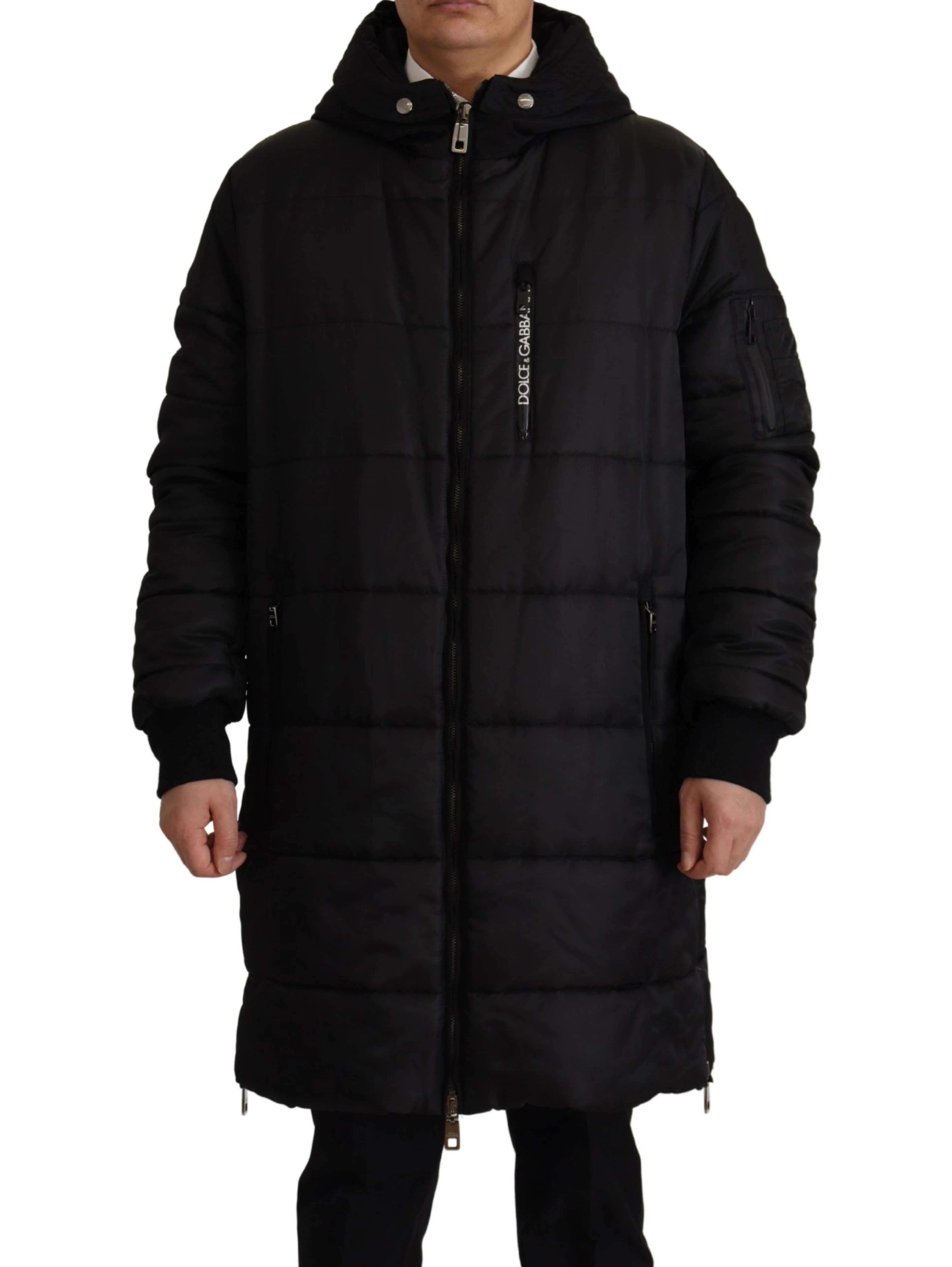 Black Nylon Hooded Parka Coat Winter Jacket