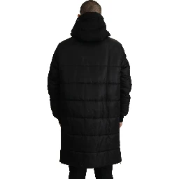 Black Nylon Hooded Parka Coat Winter Jacket
