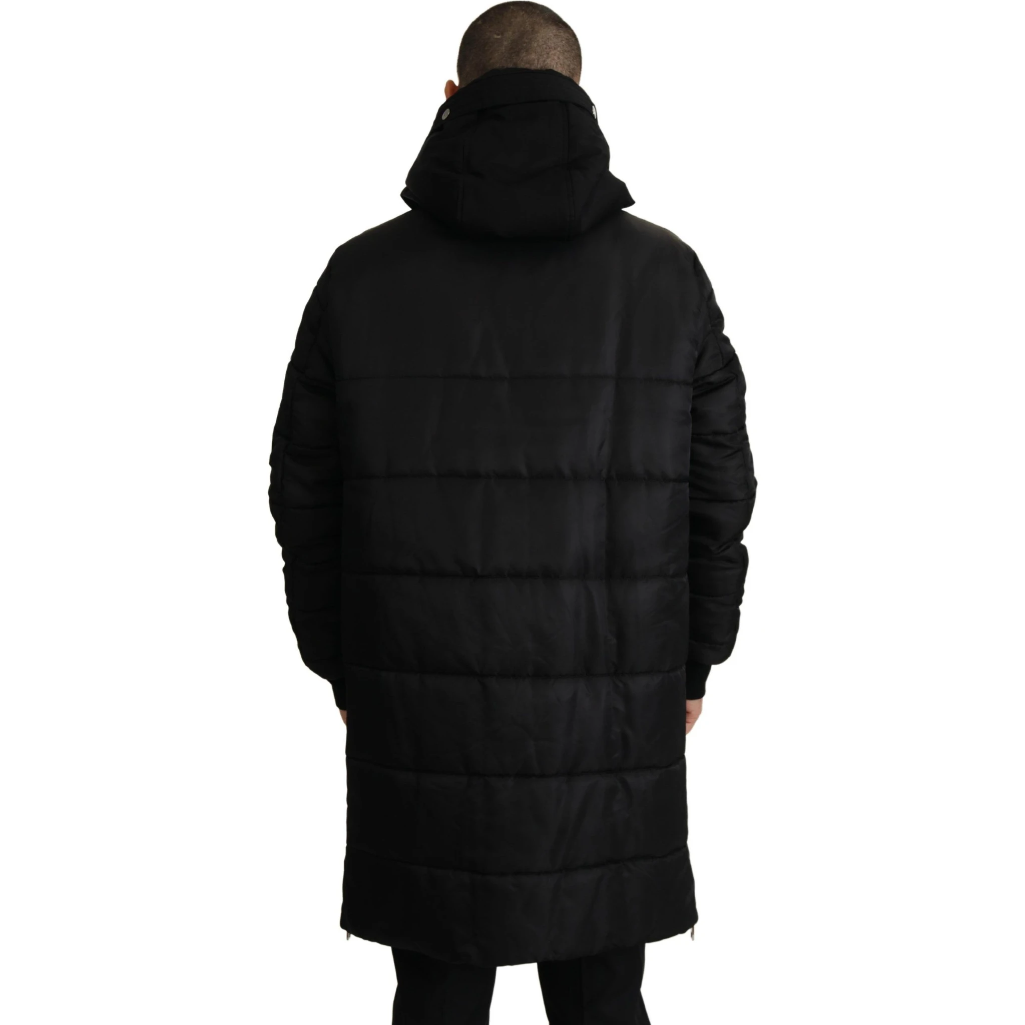 Black Nylon Hooded Parka Coat Winter Jacket
