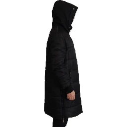 Black Nylon Hooded Parka Coat Winter Jacket