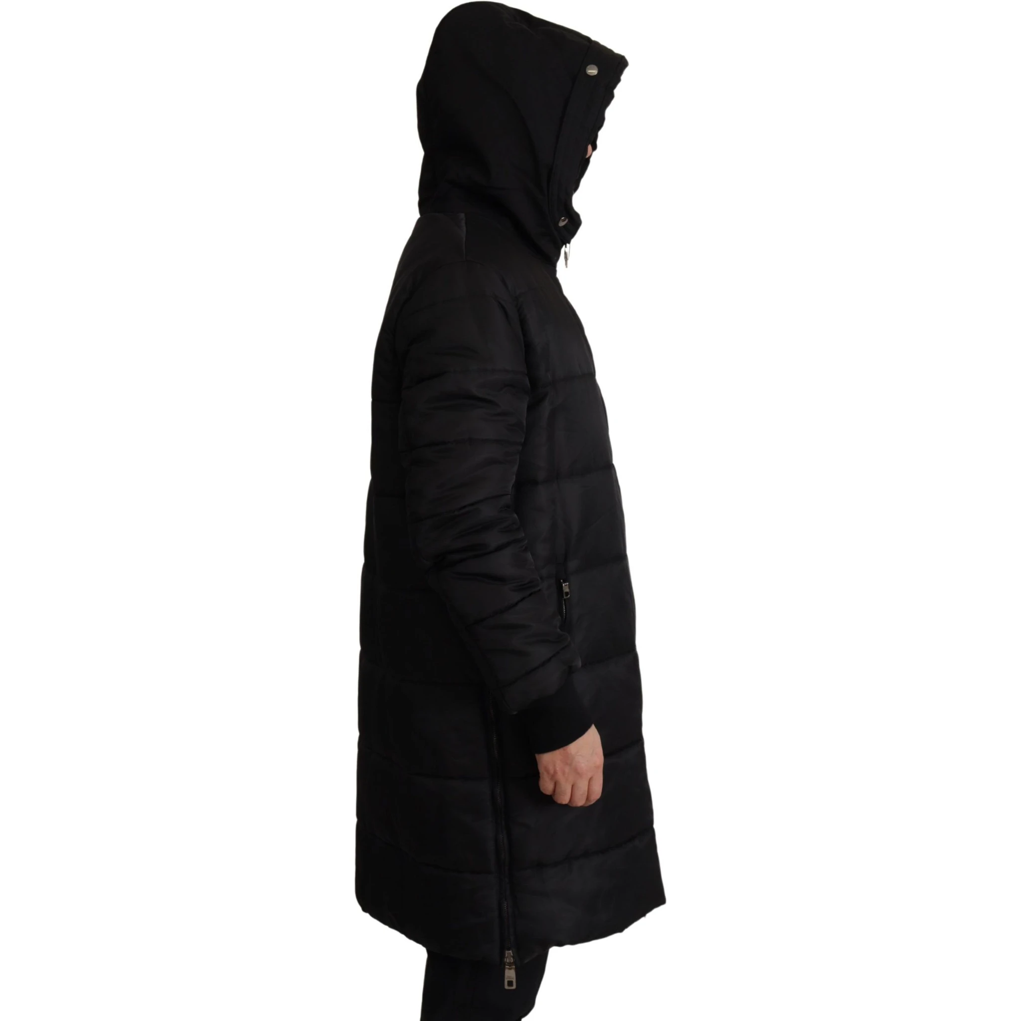 Black Nylon Hooded Parka Coat Winter Jacket