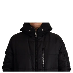 Black Nylon Hooded Parka Coat Winter Jacket