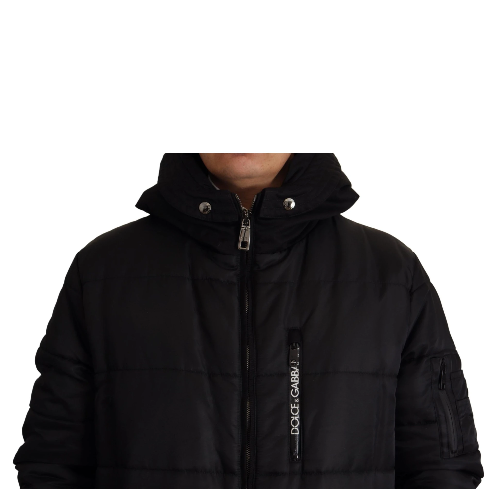 Black Nylon Hooded Parka Coat Winter Jacket