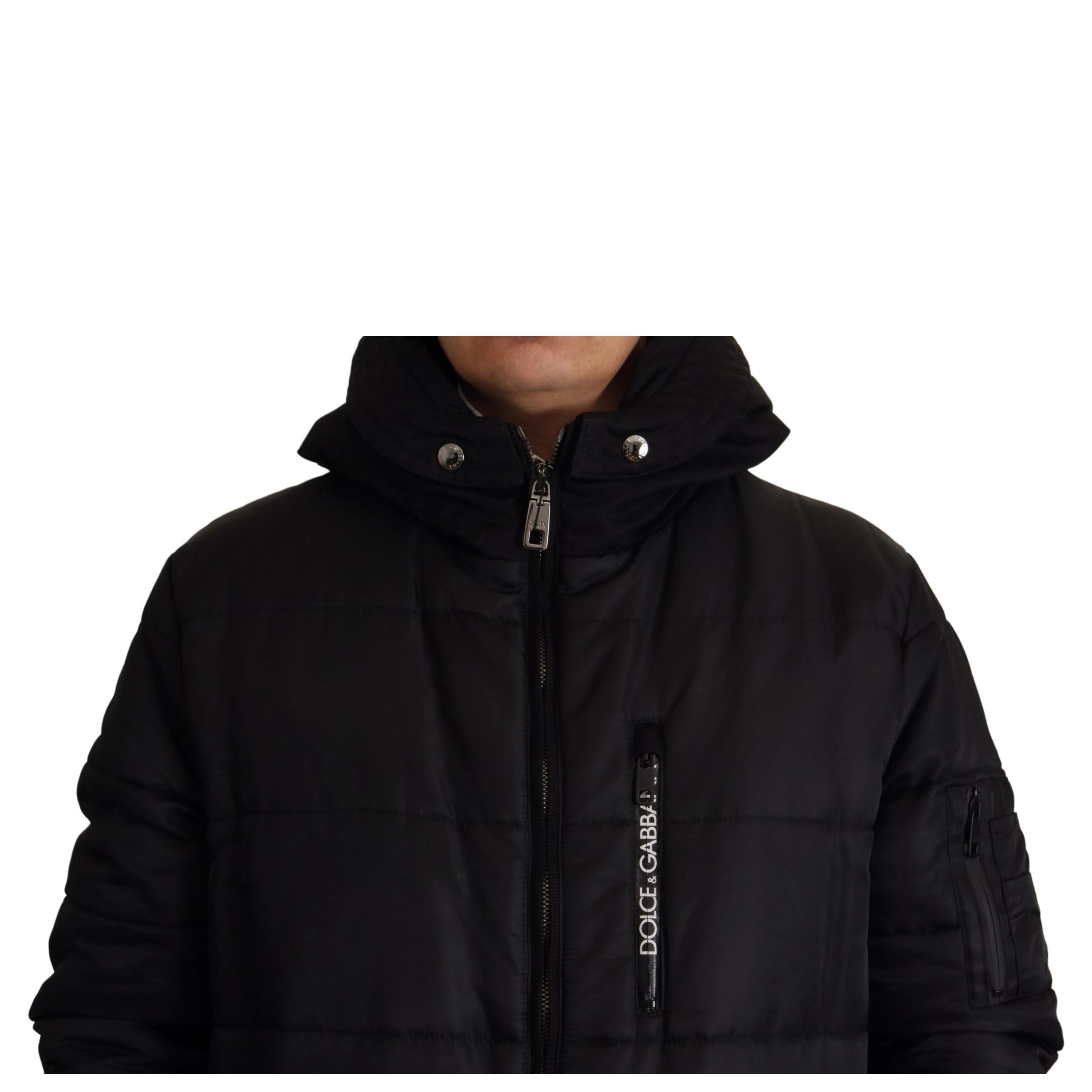 Black Nylon Hooded Parka Coat Winter Jacket
