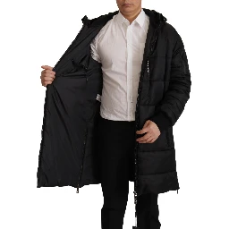 Black Nylon Hooded Parka Coat Winter Jacket