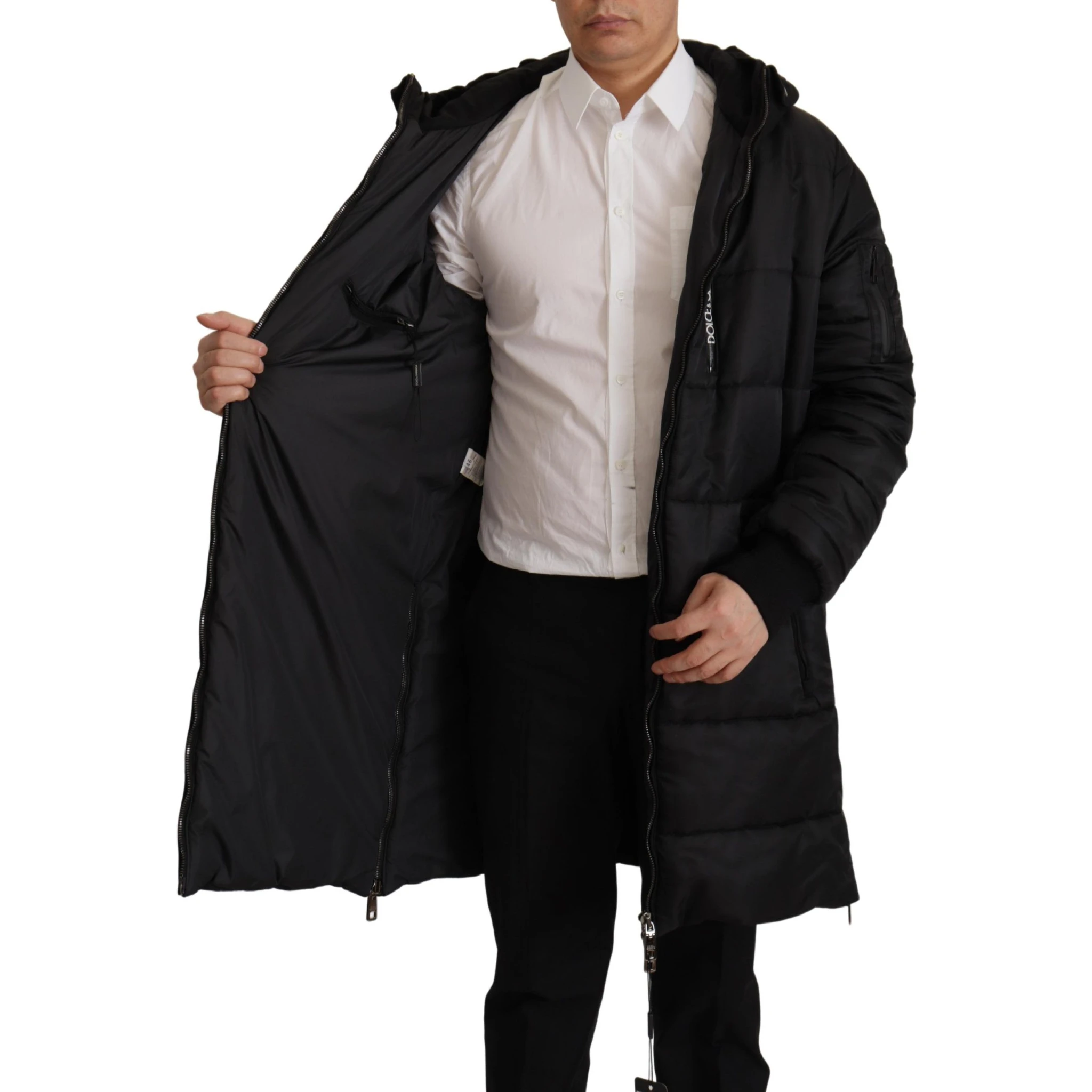 Black Nylon Hooded Parka Coat Winter Jacket