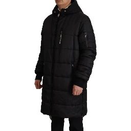Black Nylon Hooded Parka Coat Winter Jacket