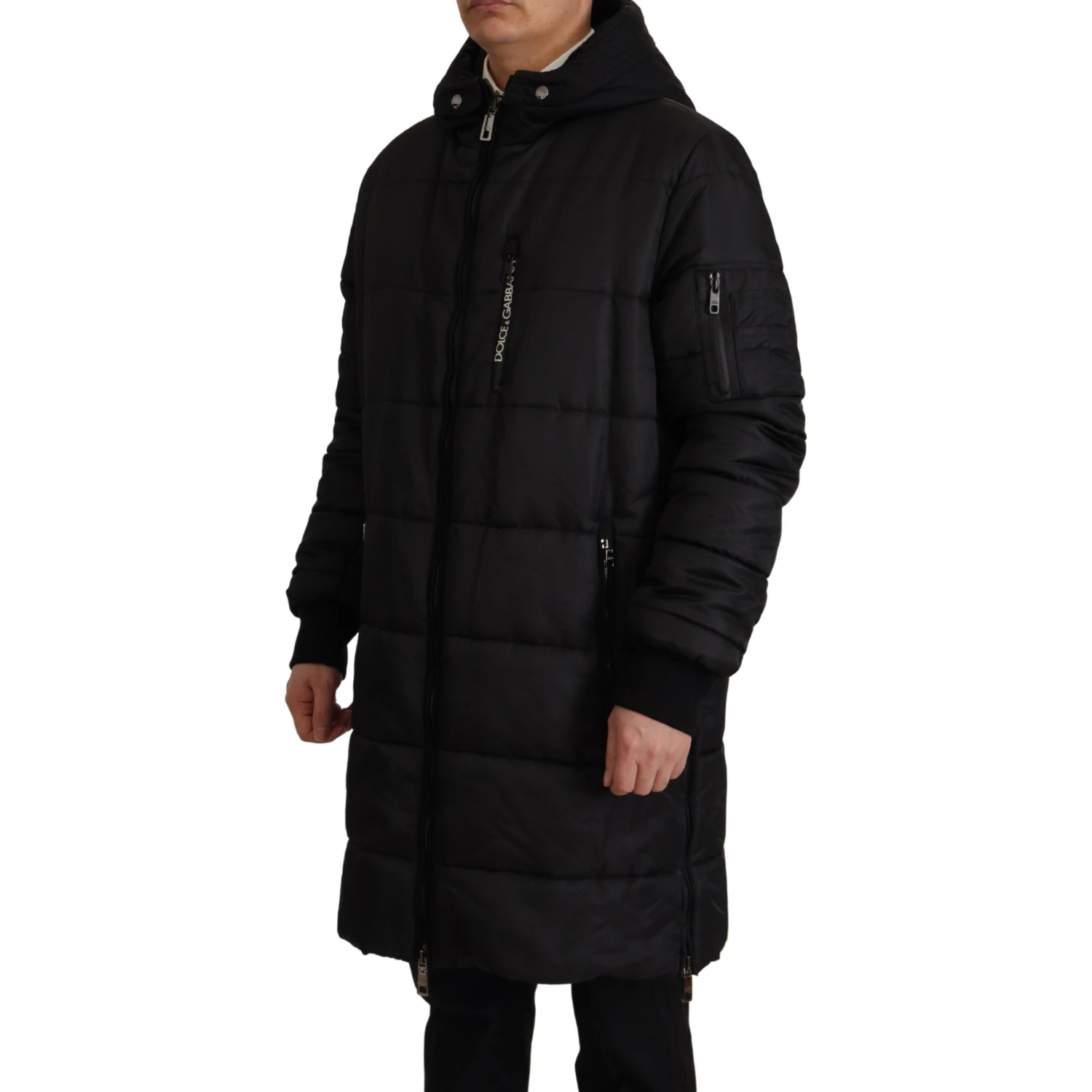 Black Nylon Hooded Parka Coat Winter Jacket