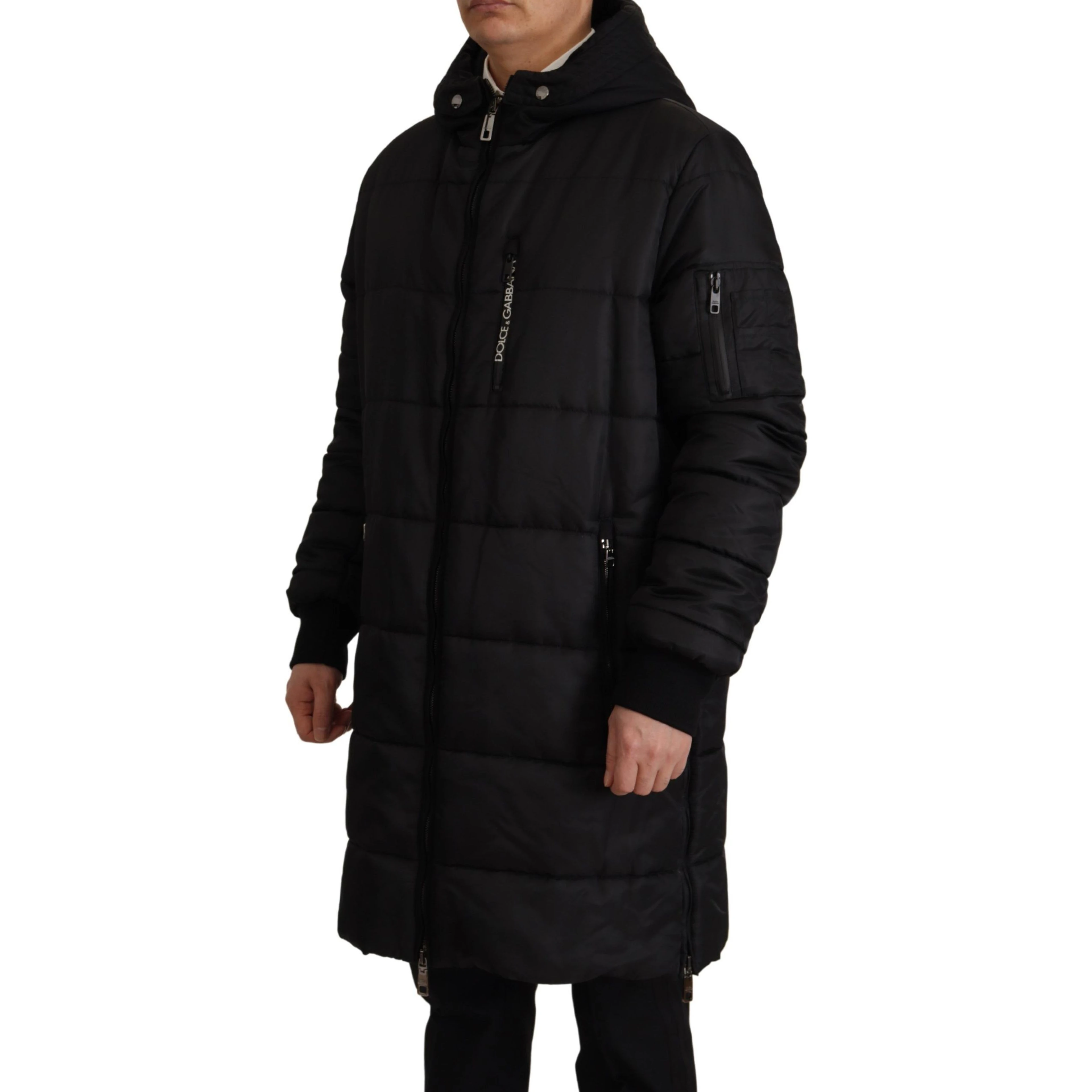 Black Nylon Hooded Parka Coat Winter Jacket