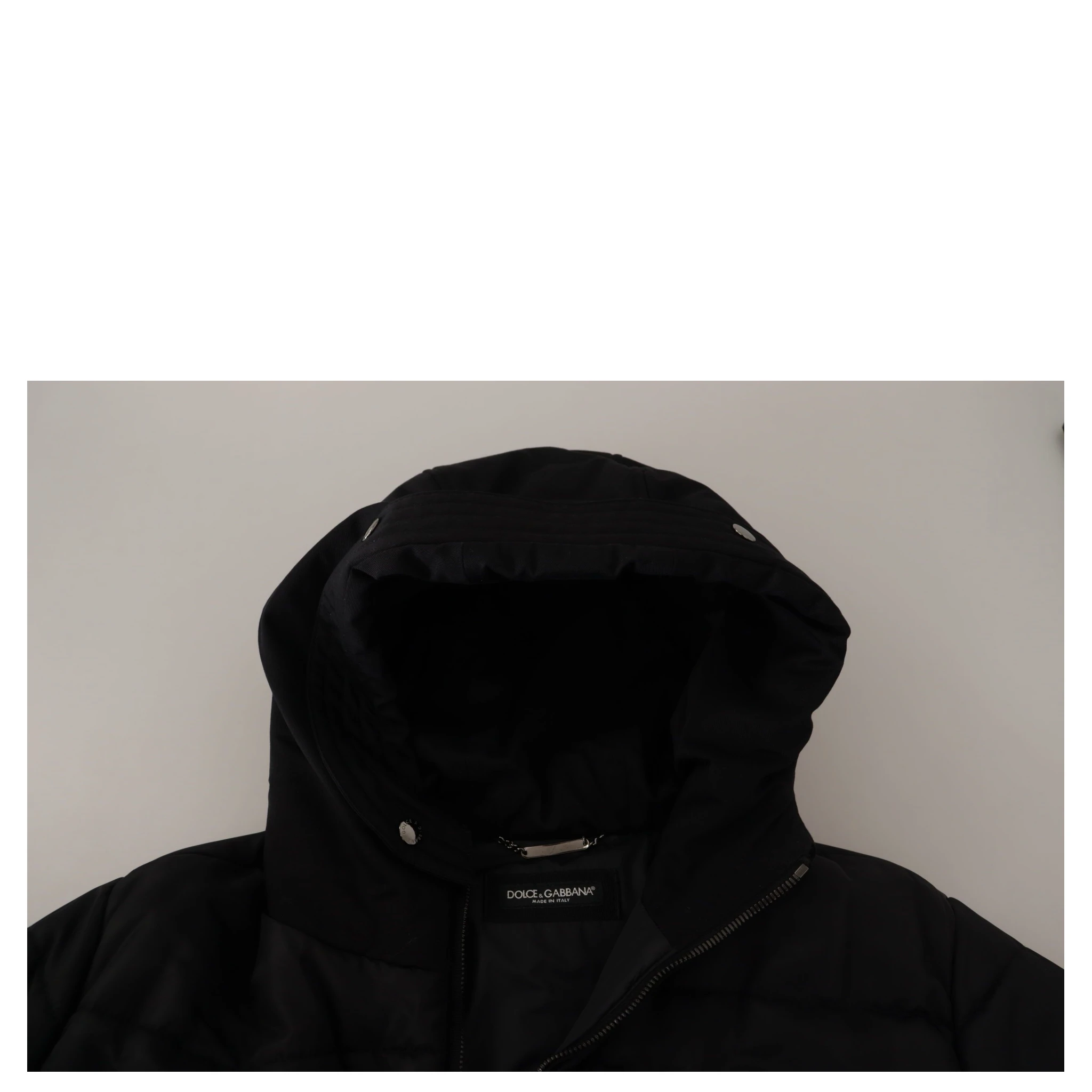 Black Nylon Hooded Parka Coat Winter Jacket