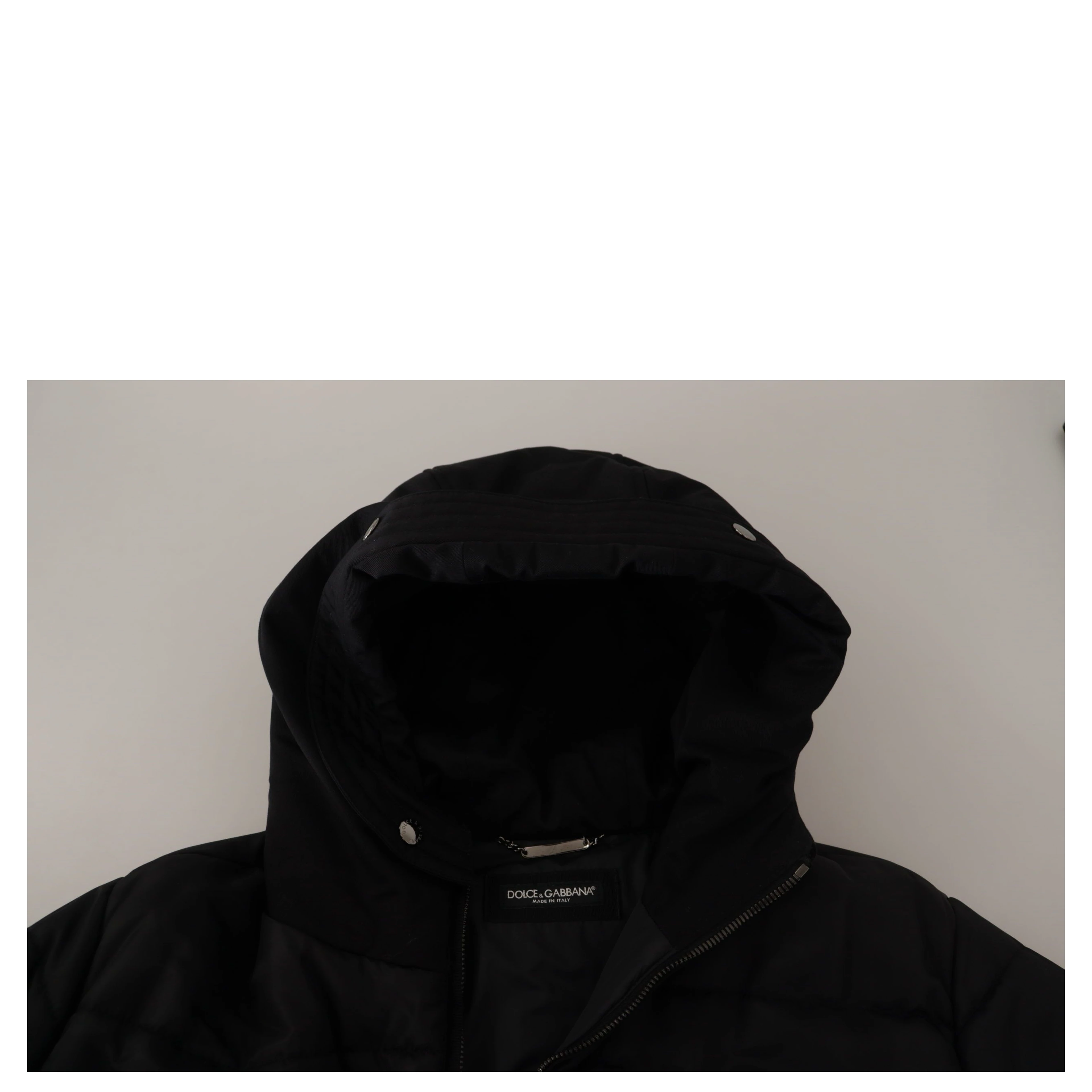 Black Nylon Hooded Parka Coat Winter Jacket