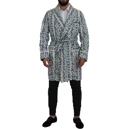Blue Floral Cotton Robe Coat Jacket
