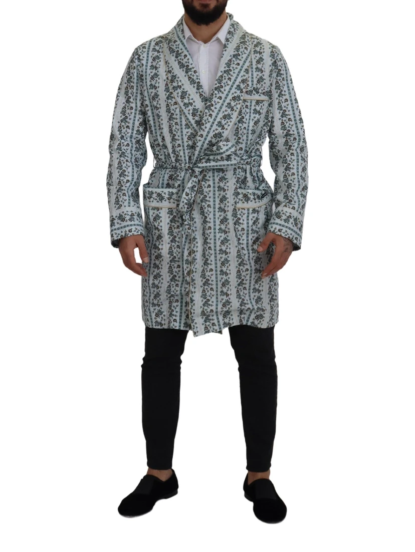 Blue Floral Cotton Robe Coat Jacket