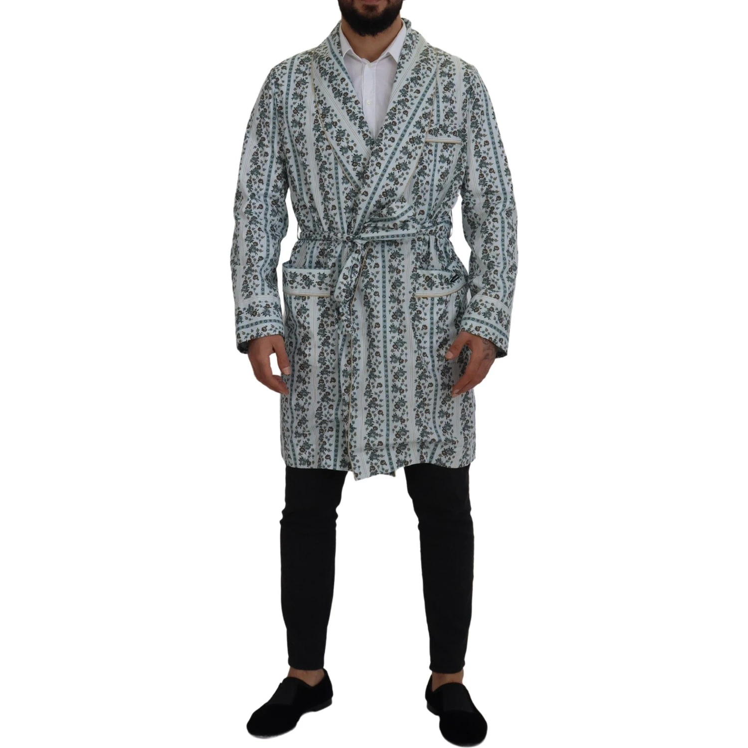 Blue Floral Cotton Robe Coat Jacket