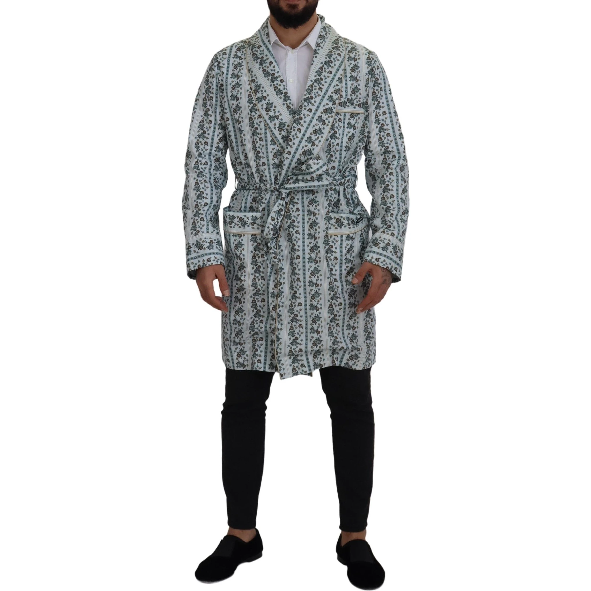 Blue Floral Cotton Robe Coat Jacket