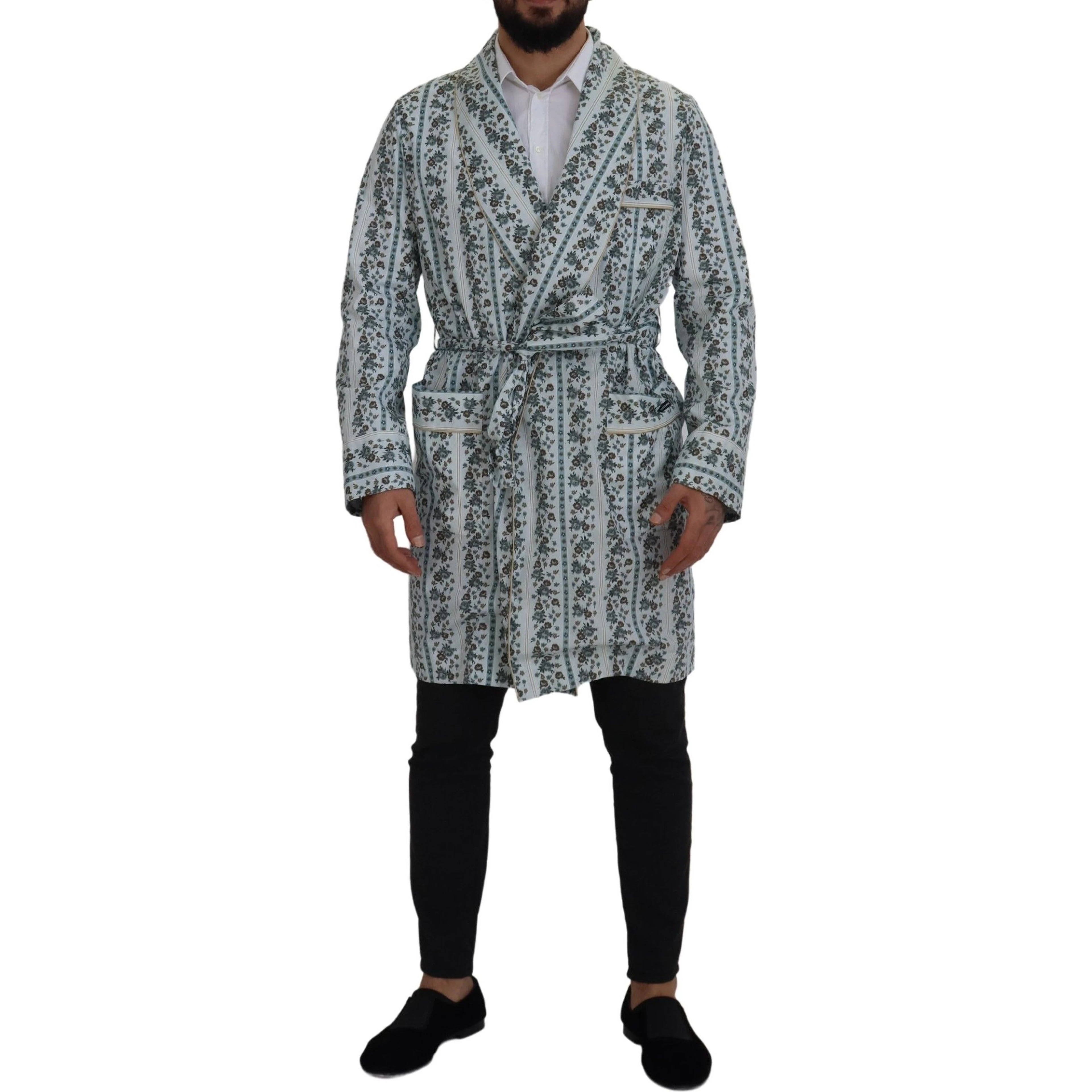 Blue Floral Cotton Robe Coat Jacket