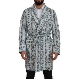 Blue Floral Cotton Robe Coat Jacket