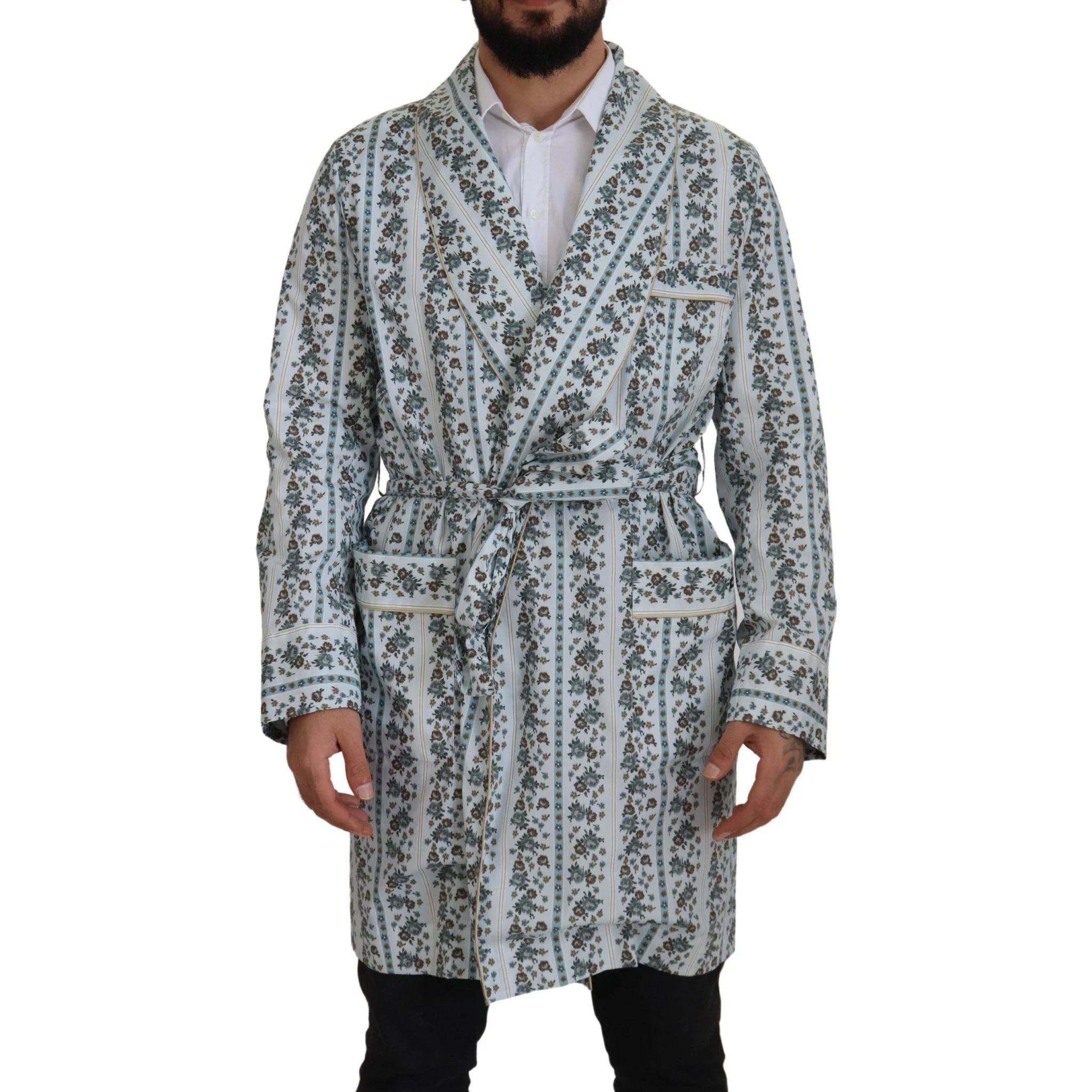 Blue Floral Cotton Robe Coat Jacket