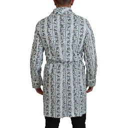 Blue Floral Cotton Robe Coat Jacket