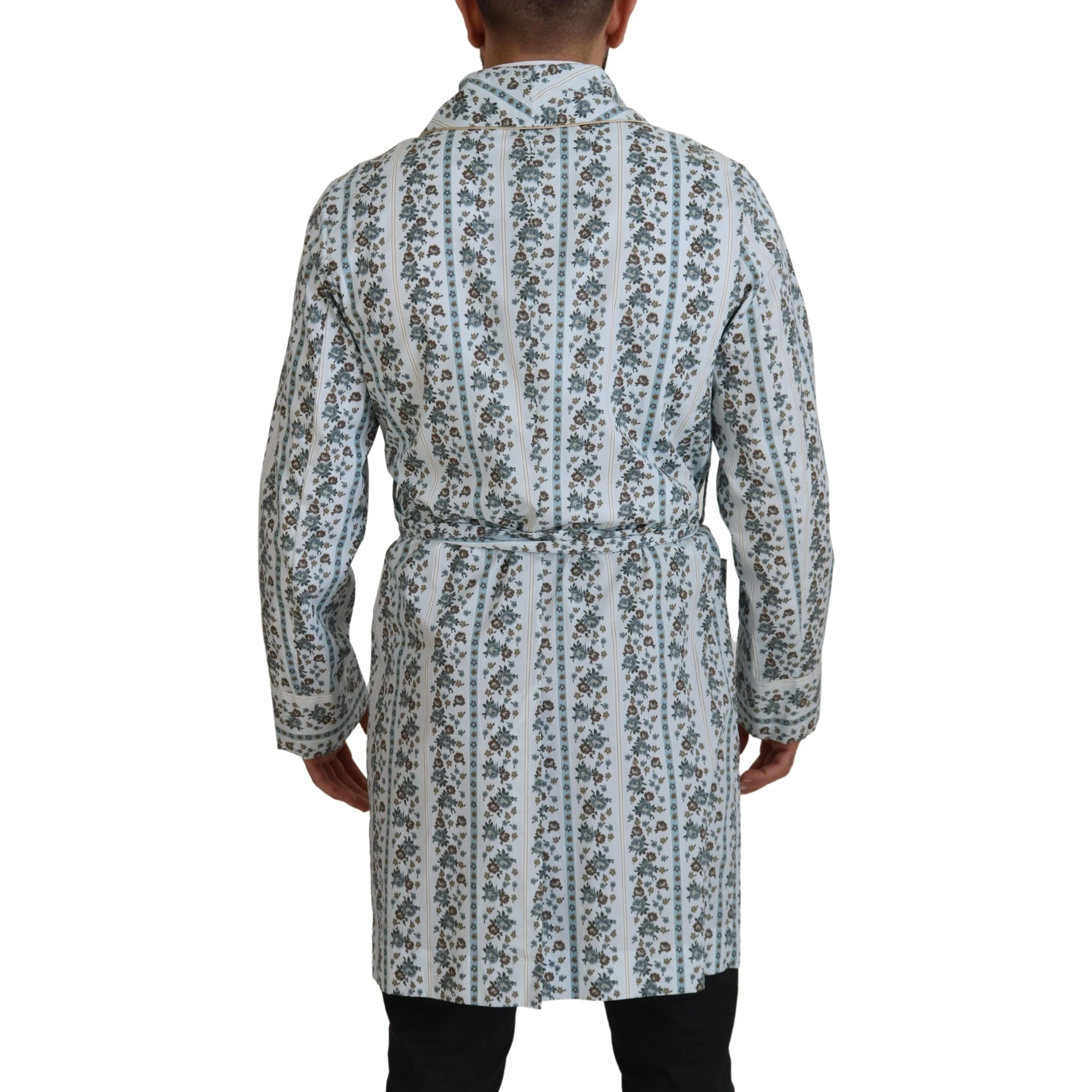 Blue Floral Cotton Robe Coat Jacket