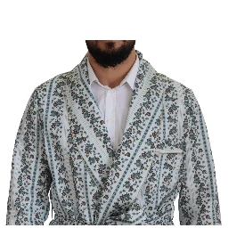 Blue Floral Cotton Robe Coat Jacket