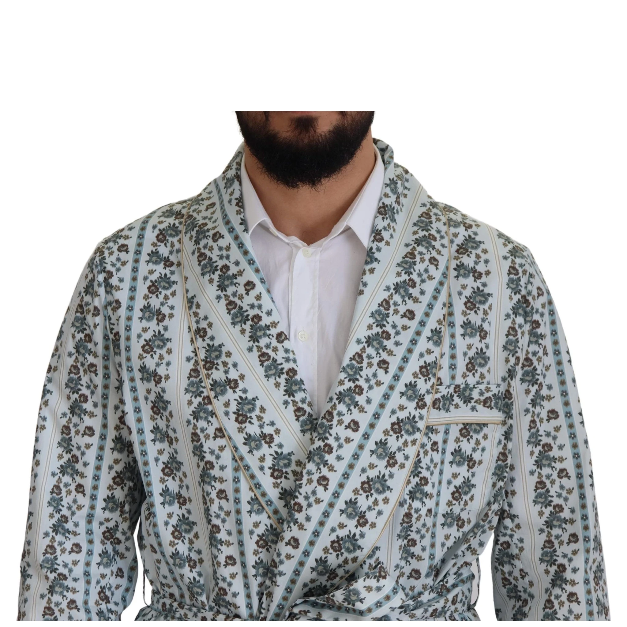 Blue Floral Cotton Robe Coat Jacket